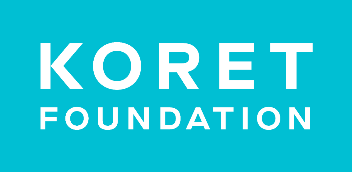 blue logo with white lettering spells Koret Foundation