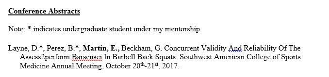 Conference Abstracts Note: * indicates undergraduate student under my mentorship