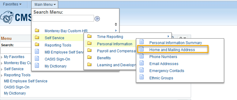 Navigation:  Self Service  Personal Information  Home and Mailing Address