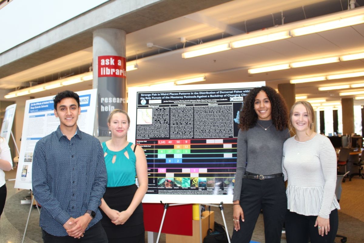 UROC Scholars stand next to their poster at the 2019 Summer Symposium