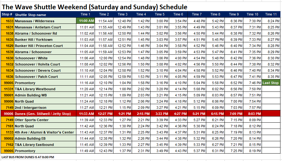 The Wave Weekend Schedule