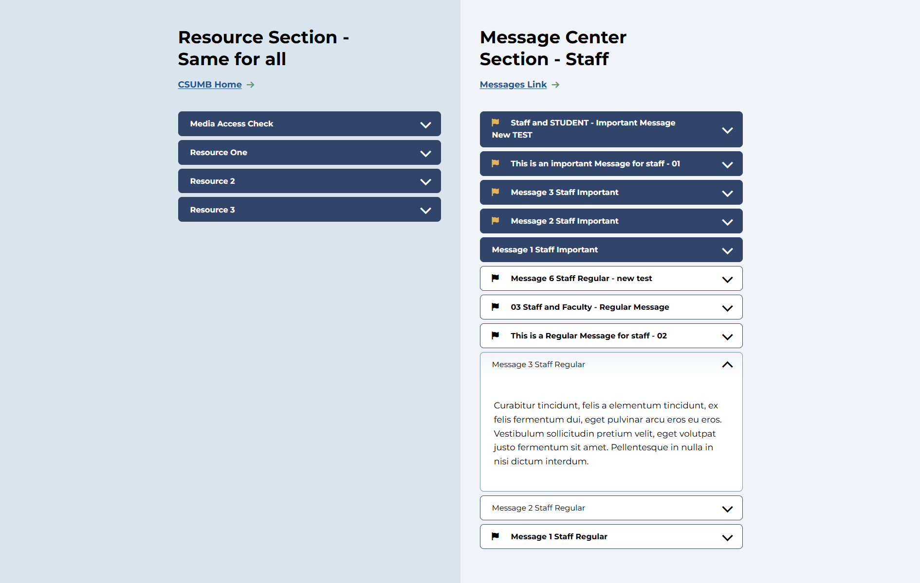 Dashboard Resource and Message Center