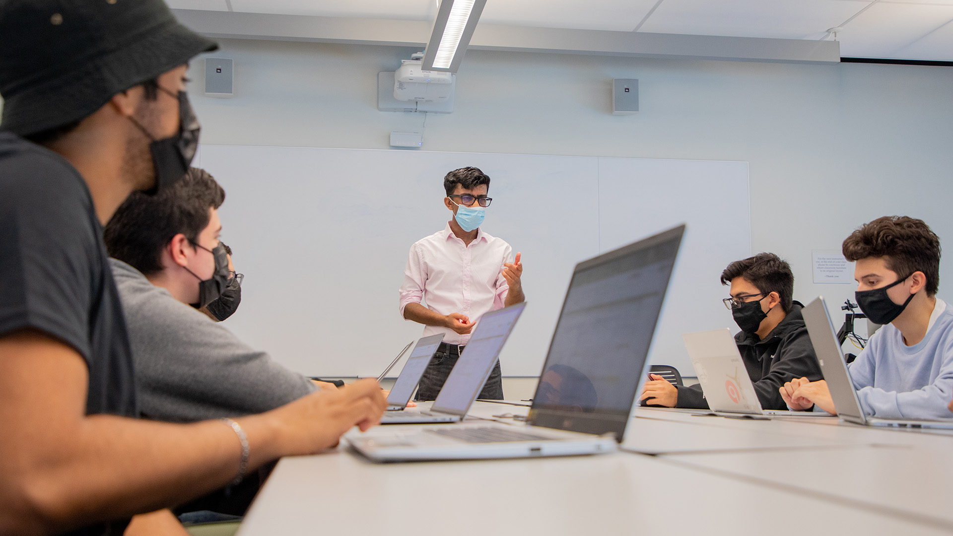 Utsab Saha, CSUMB computer science education coordinator, instructs students in a CTI First-Year Cohort Enrichment Workshop.