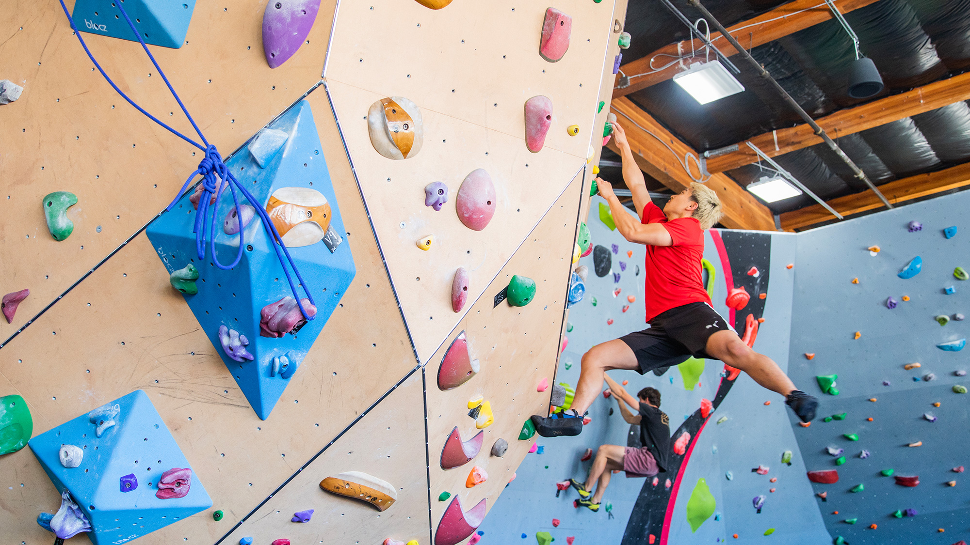 Students in CSUMB’s Monterey Bay Adventure Sports class learn to rock climb at Sanctuary Climbing and Fitness in Seaside. Photo by Brent Dundore-Arias
