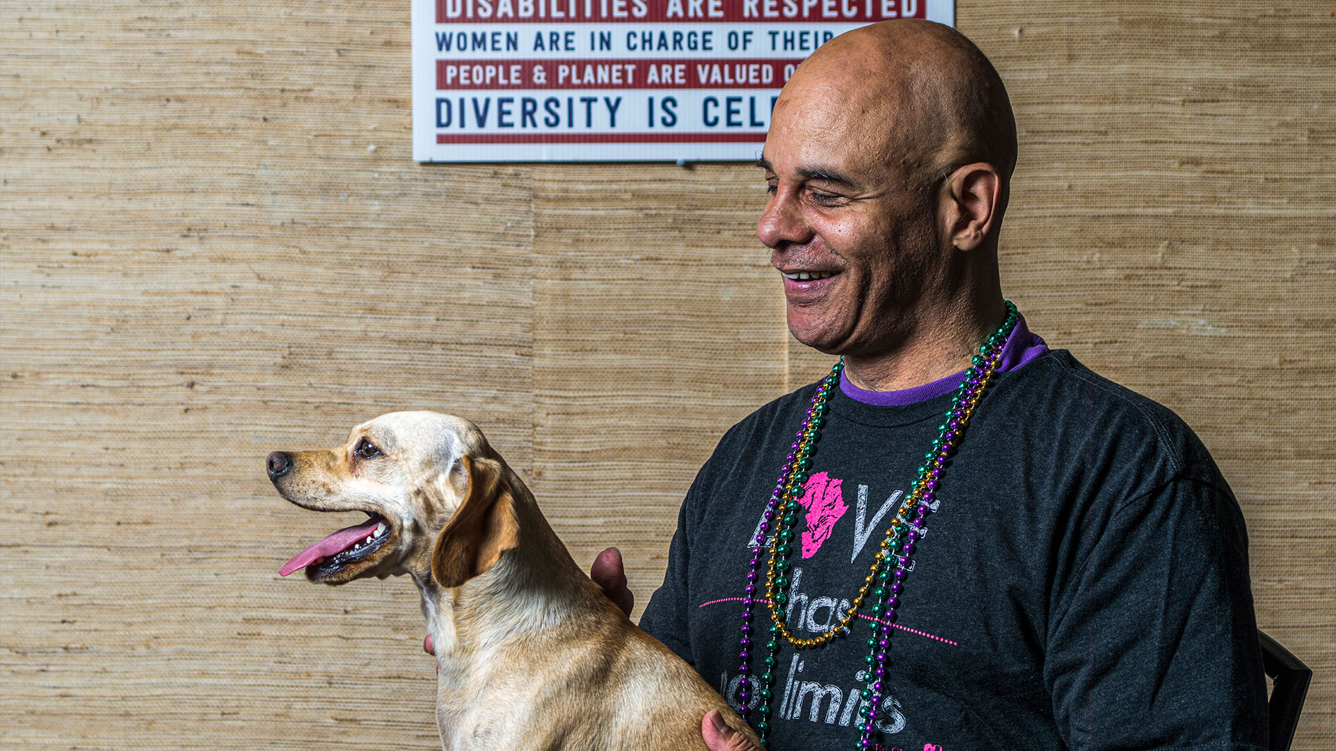 Photo: Steven Goings holding a dog