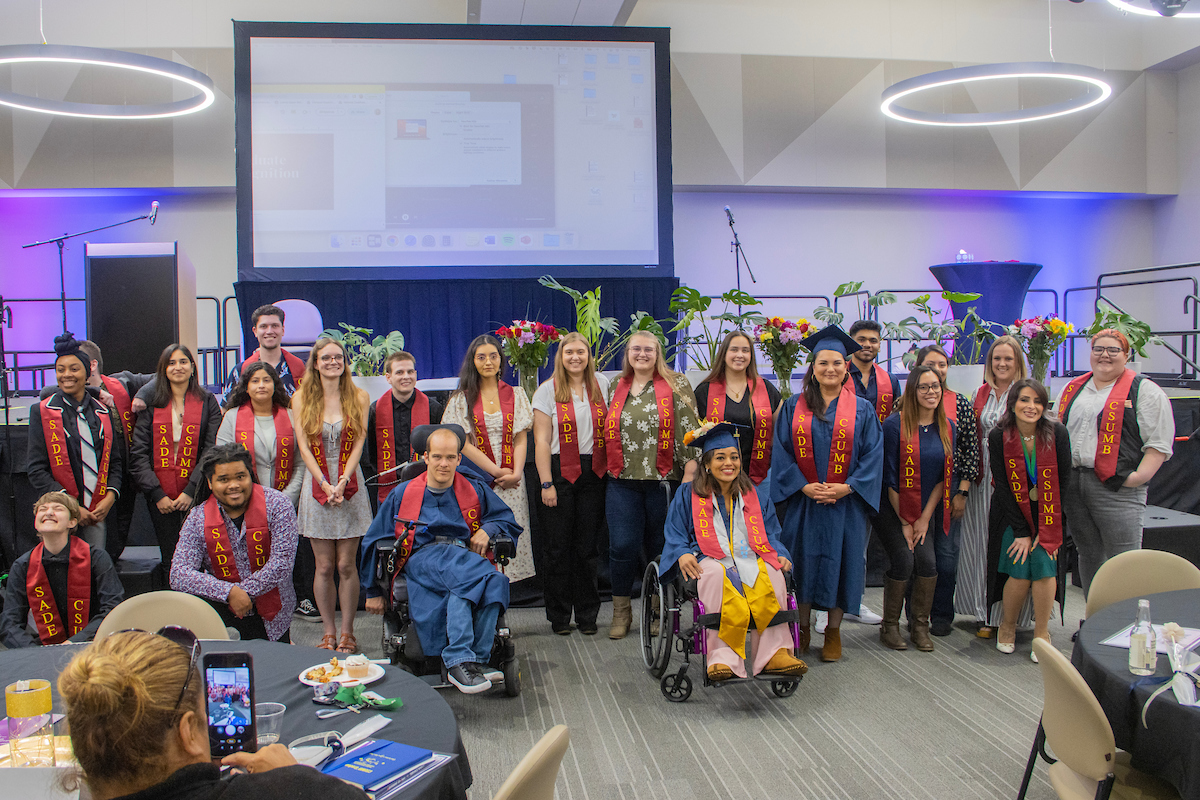 Students posing with their stoles after the Students with Disabilities Stole Ceremony.